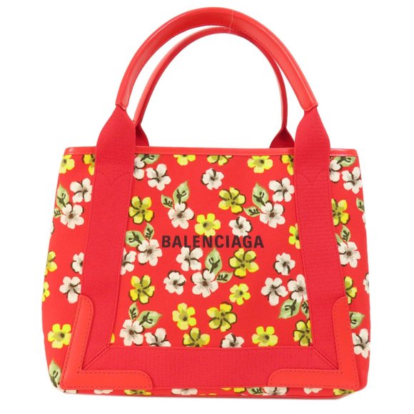 Balenciaga 329933 Navy Cabas Flower Motif Handbag Canvas Women's BALENCIAGA